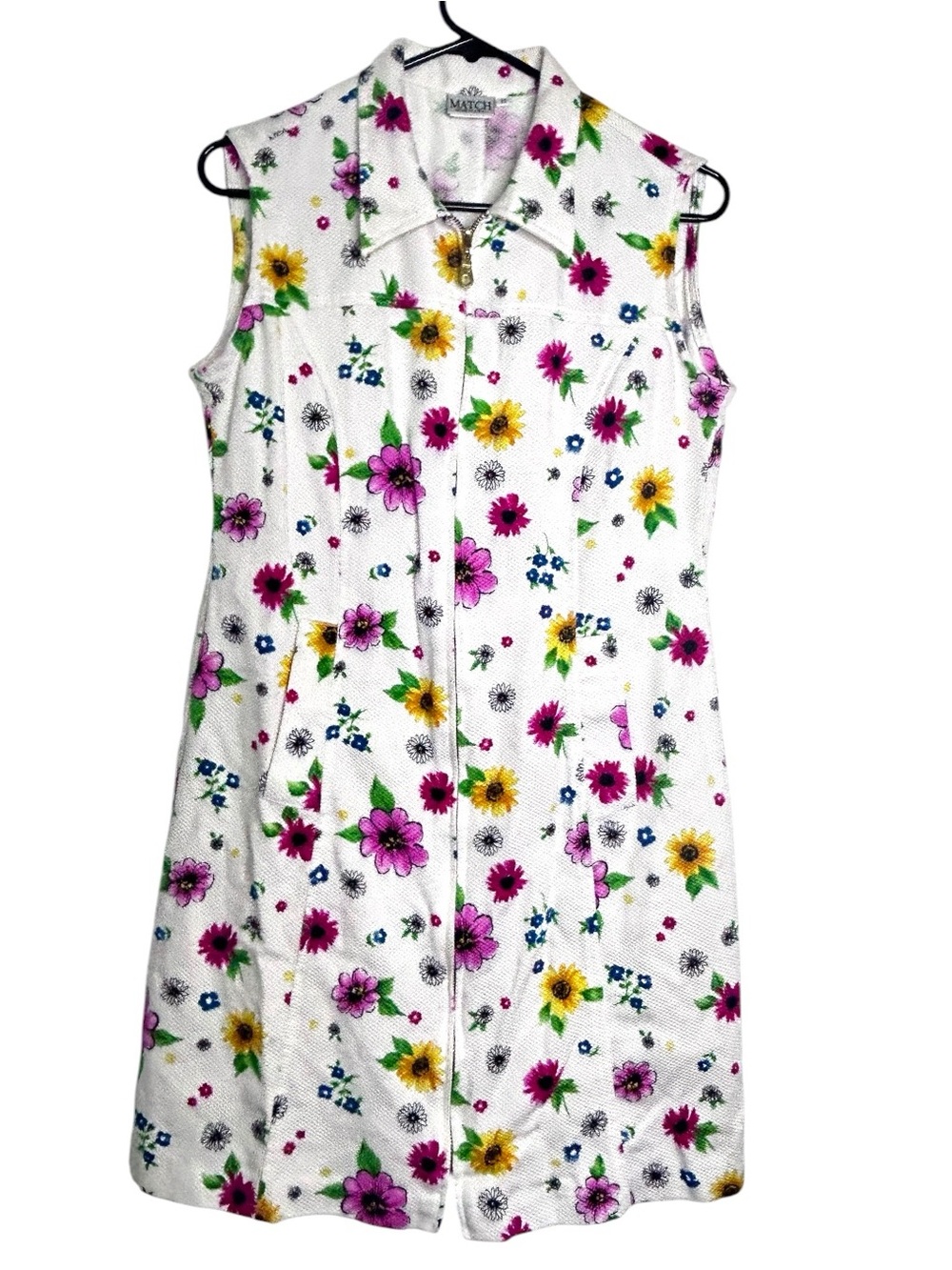 Vintage MATCH Floral Cotton Zip Front Dress Size 8 Made in USA